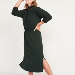 Turtleneck Long Sleeve Ribbed Knit Midi Dress